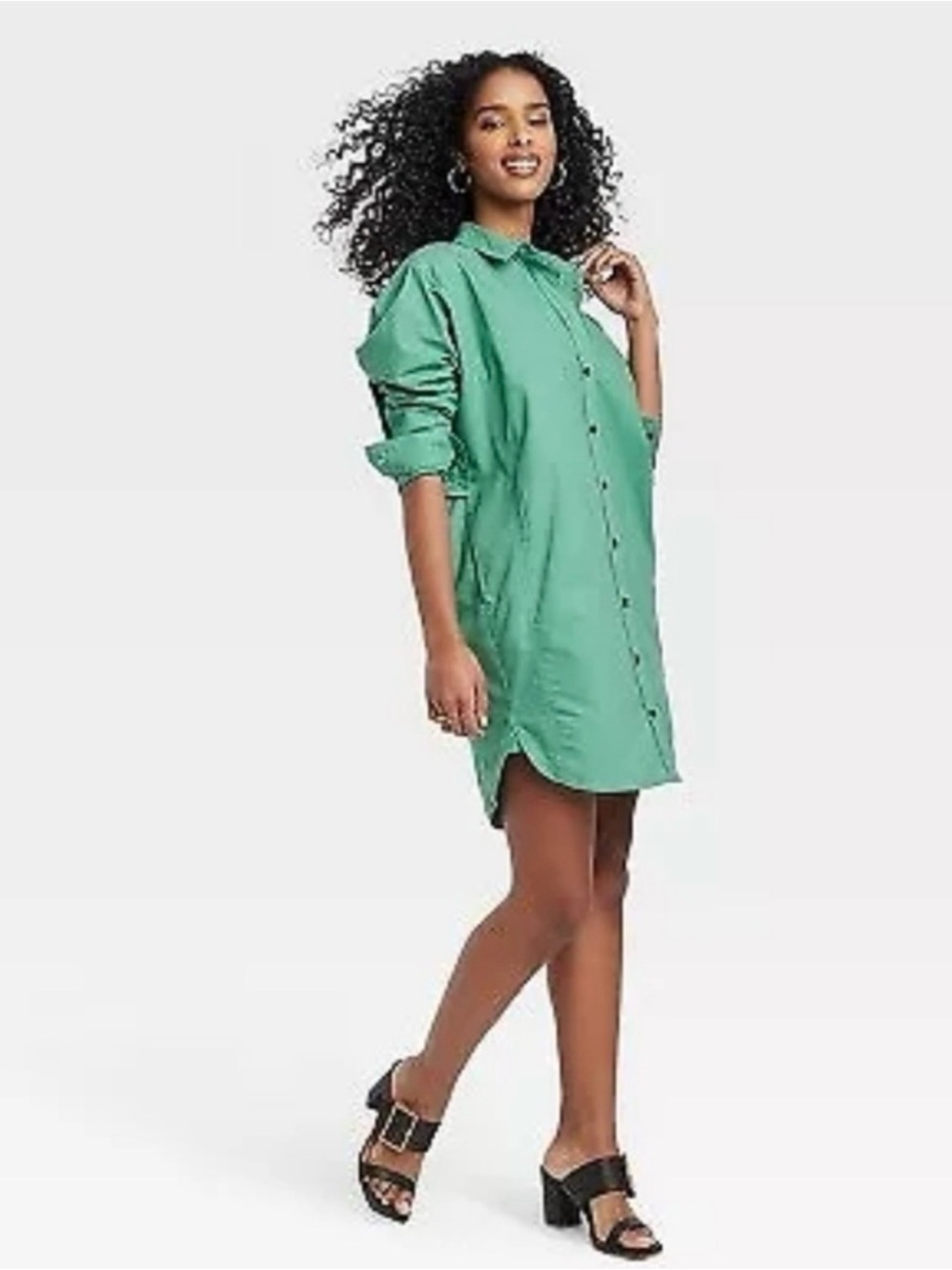Universal Thread Mint Green Button-Front Shirt Dress